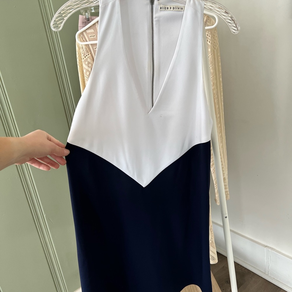 Alice and Olivia color block dress white/navy